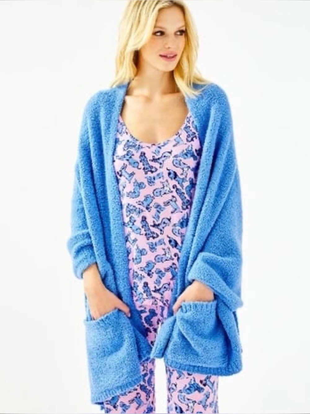 Lilly Pulitzer Blue Plush Open-Front Wrap
